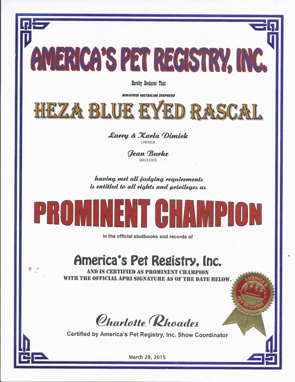 Rascal's Prominent Championship from APRI. 