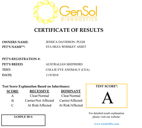 Whiskey's test certificate for CEA 